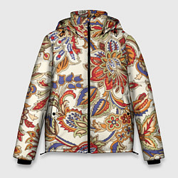 Куртка зимняя мужская Цветочный винтажный орнамент, цвет: 3D-черный
