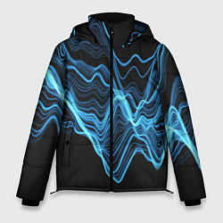 Куртка зимняя мужская Синие волны-молнии, цвет: 3D-черный