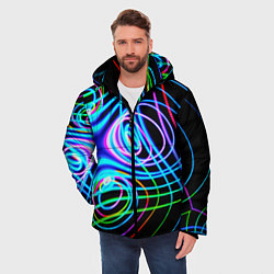 Куртка зимняя мужская Неоновое множество линий - Голубой, цвет: 3D-черный — фото 2