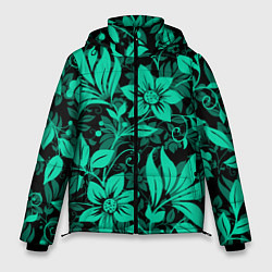 Куртка зимняя мужская Ажурный цветочный летний орнамент, цвет: 3D-черный