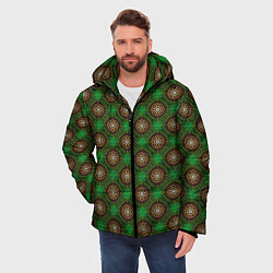 Куртка зимняя мужская Коричневые круги на зеленом фоне, цвет: 3D-черный — фото 2