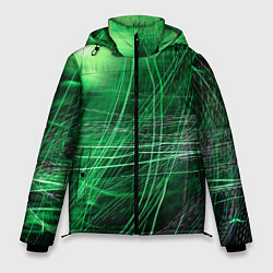 Куртка зимняя мужская Неоновые волны и линии - Зелёный, цвет: 3D-красный