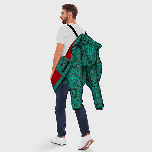 Мужская зимняя куртка Зеленые классические фигуры / 3D-Красный – фото 5