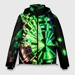 Куртка зимняя мужская Неоновые дискообразные узоры - Зелёный, цвет: 3D-черный