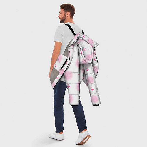 Мужская зимняя куртка Фламинго и круги на белом фоне / 3D-Светло-серый – фото 5