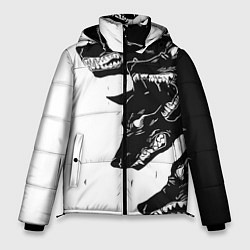 Куртка зимняя мужская СТАЯ ВОЛКОВ ЧЕРНО-БЕЛЫЕ ВОЛКИ, цвет: 3D-черный