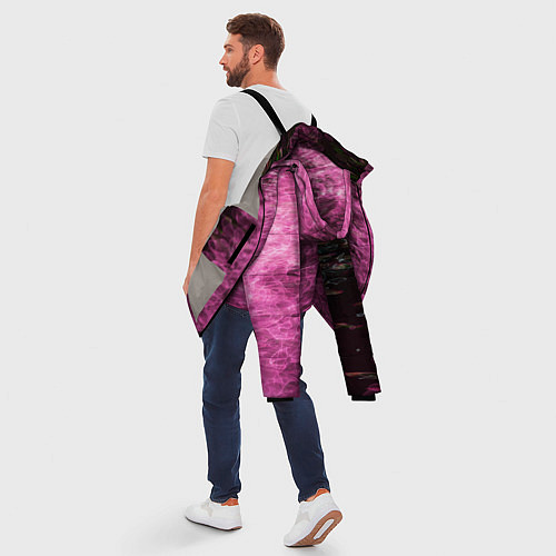 Мужская зимняя куртка Неоновые волны на воде - Розовый / 3D-Светло-серый – фото 5