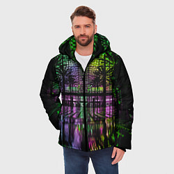 Куртка зимняя мужская Неоновое здание ночью - Зелёный, цвет: 3D-светло-серый — фото 2
