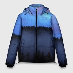 Куртка зимняя мужская Неоновое небо над лесом, цвет: 3D-красный
