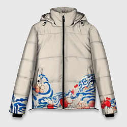 Куртка зимняя мужская Японский орнамент волн, цвет: 3D-светло-серый