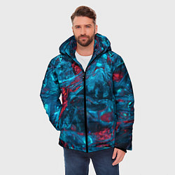 Куртка зимняя мужская Неоновые куски льда - Голубой и красный, цвет: 3D-красный — фото 2