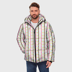 Куртка зимняя мужская Геометрия полосы и кружочки, цвет: 3D-черный — фото 2