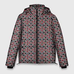 Куртка зимняя мужская Красный, черный квадраты на гранжевом сером, цвет: 3D-светло-серый