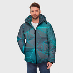 Куртка зимняя мужская Неоновая киберпанк броня - Светло-синий, цвет: 3D-черный — фото 2