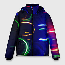 Куртка зимняя мужская Неоновые волны во тьме - Синий, цвет: 3D-черный
