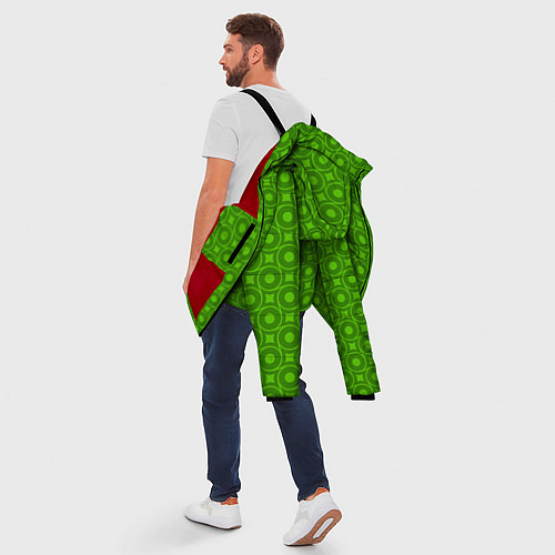 Мужская зимняя куртка Зеленые круги и ромбы / 3D-Красный – фото 5