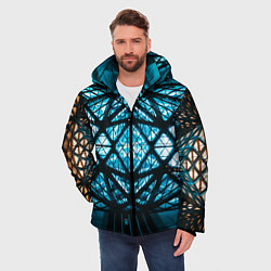 Куртка зимняя мужская Неоновые абстрактные фигуры и фонари - Синий, цвет: 3D-черный — фото 2