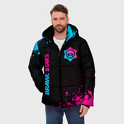 Куртка зимняя мужская Brawl Stars - neon gradient: символ и надпись верт, цвет: 3D-черный — фото 2