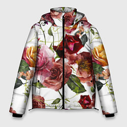 Куртка зимняя мужская Цветы Нарисованные Красные и Розовые Розы, цвет: 3D-светло-серый