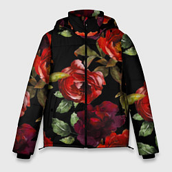 Куртка зимняя мужская Цветы Нарисованные Розы На Чёрном Фоне, цвет: 3D-черный