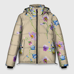 Куртка зимняя мужская Нарисованные Цветы Колокольчики и Пчёлы, цвет: 3D-красный