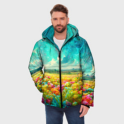Куртка зимняя мужская Бесконечное поле цветов, цвет: 3D-красный — фото 2