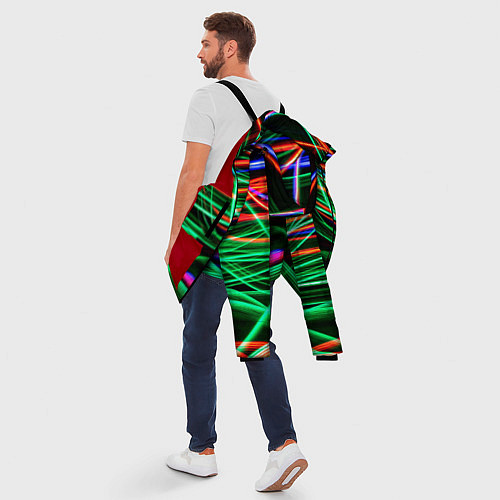 Мужская зимняя куртка Абстрактное множество цветных линий / 3D-Красный – фото 5