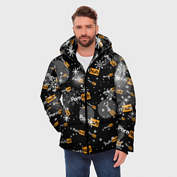Куртка зимняя мужская Надписи Porn Hub - снежинки, цвет: 3D-светло-серый — фото 2
