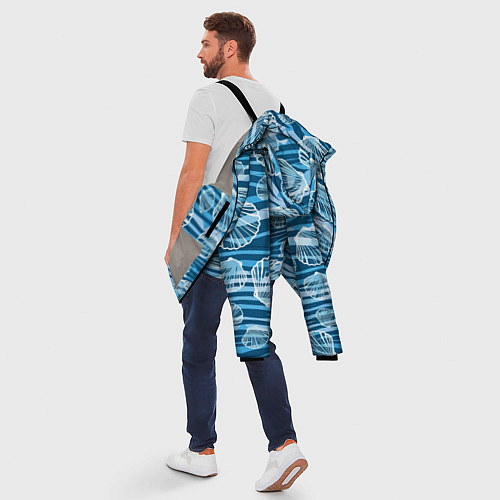 Мужская зимняя куртка Паттерн из створок ракушки - океан / 3D-Светло-серый – фото 5