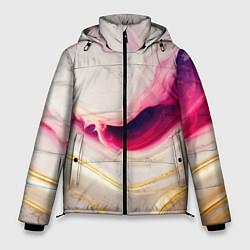 Куртка зимняя мужская Золотые и розовые мраморные узоры, цвет: 3D-черный
