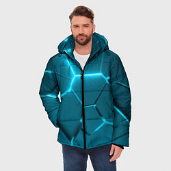 Куртка зимняя мужская Ледяные неоновые геометрические плиты, цвет: 3D-черный — фото 2