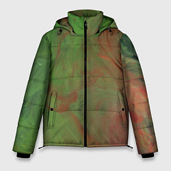 Куртка зимняя мужская Зелёные и красные волны красок, цвет: 3D-красный