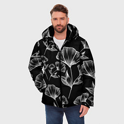 Куртка зимняя мужская Графичные цветы на черном фоне, цвет: 3D-черный — фото 2