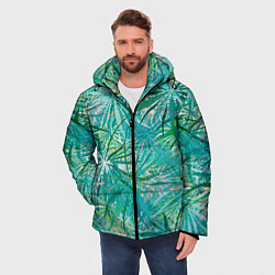 Куртка зимняя мужская Тропические листья на зеленом фоне, цвет: 3D-светло-серый — фото 2