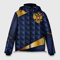 Куртка зимняя мужская Золотой герб России на объемном синим фоне, цвет: 3D-красный