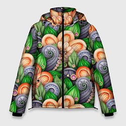 Куртка зимняя мужская Объемные лепестки цветов и листья, цвет: 3D-светло-серый
