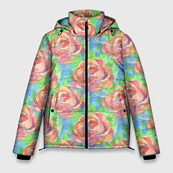 Куртка зимняя мужская Алые розы акварель, цвет: 3D-светло-серый