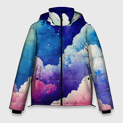 Куртка зимняя мужская Розово-голубые акварельные облака, цвет: 3D-черный