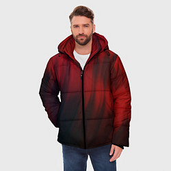 Куртка зимняя мужская Красные абстрактные волны во тьме, цвет: 3D-красный — фото 2