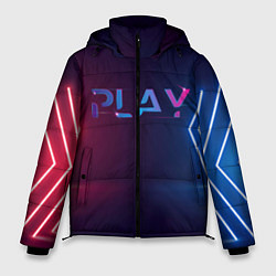 Куртка зимняя мужская Play неоновые буквы и красно синие полосы, цвет: 3D-светло-серый