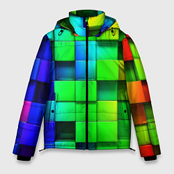 Куртка зимняя мужская Цветные неоновые кубы, цвет: 3D-красный