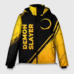 Куртка зимняя мужская Demon Slayer - gold gradient: надпись, символ, цвет: 3D-черный