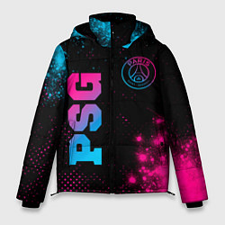 Куртка зимняя мужская PSG - neon gradient: надпись, символ, цвет: 3D-черный