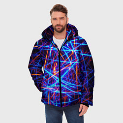 Куртка зимняя мужская Красно-синие неоновые линии, цвет: 3D-красный — фото 2