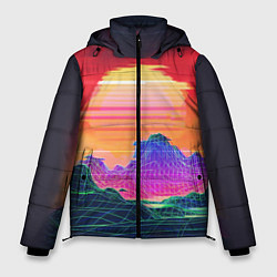Куртка зимняя мужская Синтвейв неоновые горы на закате, цвет: 3D-светло-серый