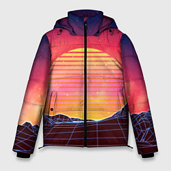 Куртка зимняя мужская Абстрактные 3D неоновые горы на закате, цвет: 3D-светло-серый