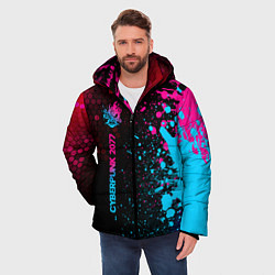 Куртка зимняя мужская Cyberpunk 2077 - neon gradient: по-вертикали, цвет: 3D-черный — фото 2