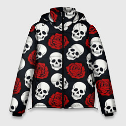 Куртка зимняя мужская Весёлые черепки и розы, цвет: 3D-черный
