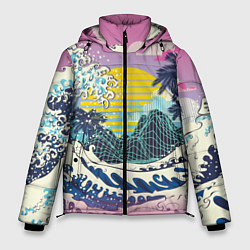 Куртка зимняя мужская Штормовые океанские волны и пальмы, цвет: 3D-красный