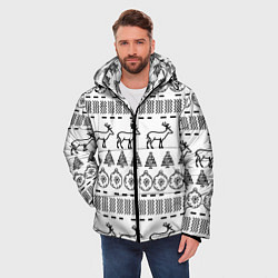 Куртка зимняя мужская Черно-белый узор с оленями, цвет: 3D-черный — фото 2